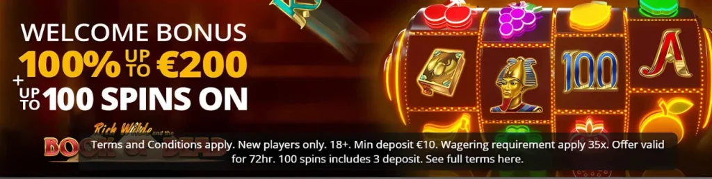 24Spin Casino welcome bonus offer of 100% up to €200 and 100 spins.