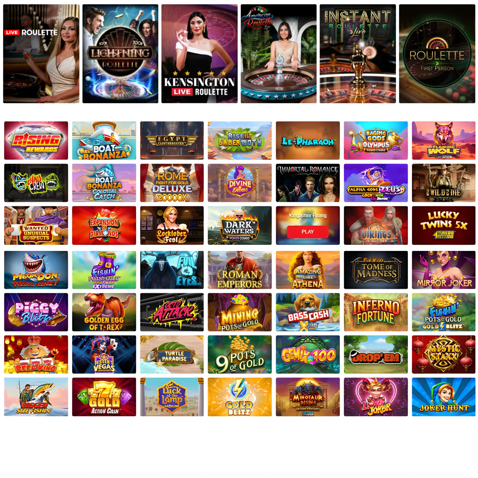 Selection of popular slot games including Book of Dead, Gold Blitz Extreme, and Wolf Gold.