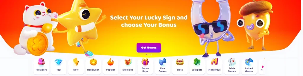 Select your lucky sign and claim a bonus at 7signs Casino, with colorful character mascots and game icons