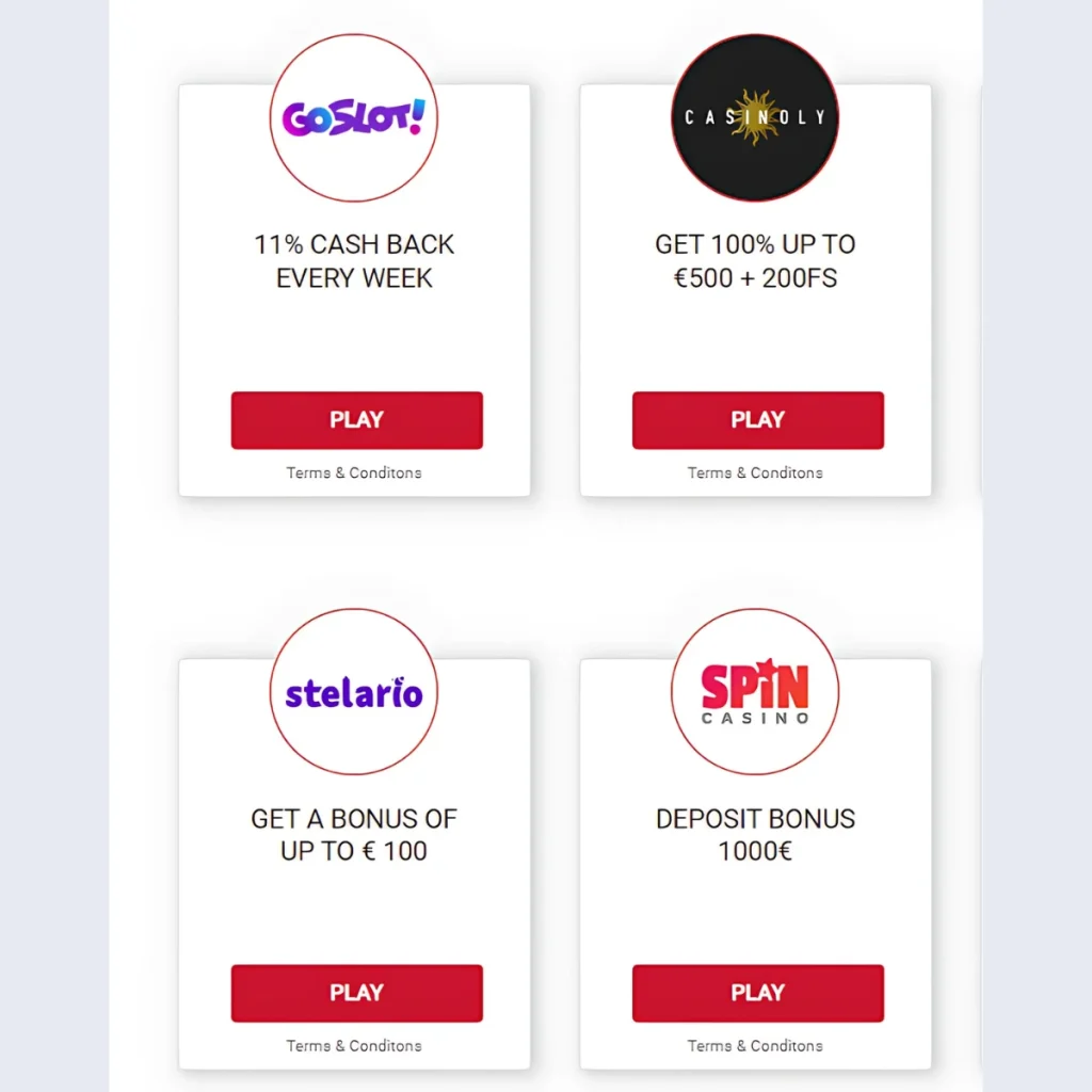 7Star Casino partners offering bonuses, including cashback, free spins, and deposit match