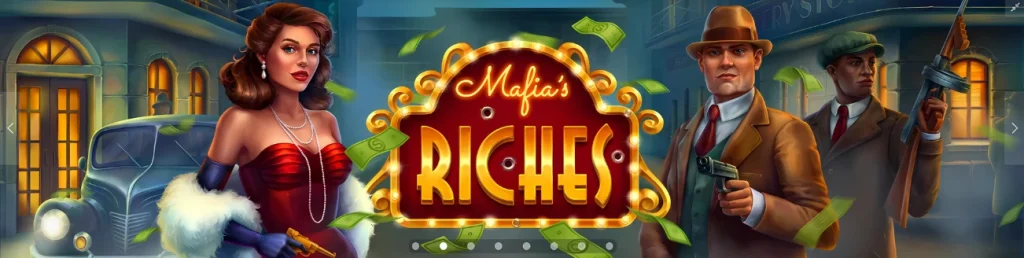 888Starz Casino's Mafia's Riches game promotion with retro characters