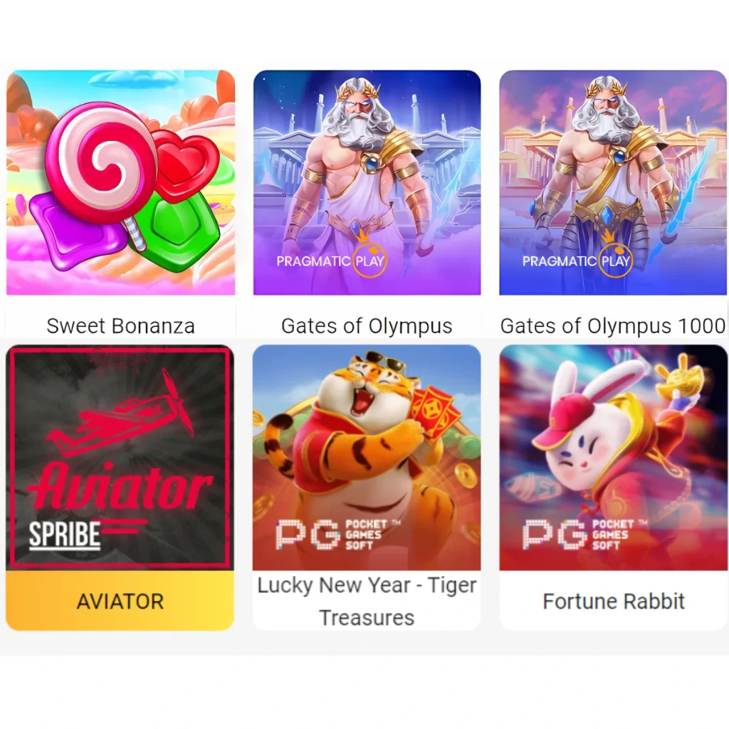 96 Casino's featured games including Sweet Bonanza, Gates of Olympus, Aviator, and Fortune Rabbit