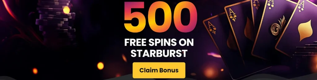 500 Free Spins on Starburst offer with Claim Bonus button at Ace Online Casino