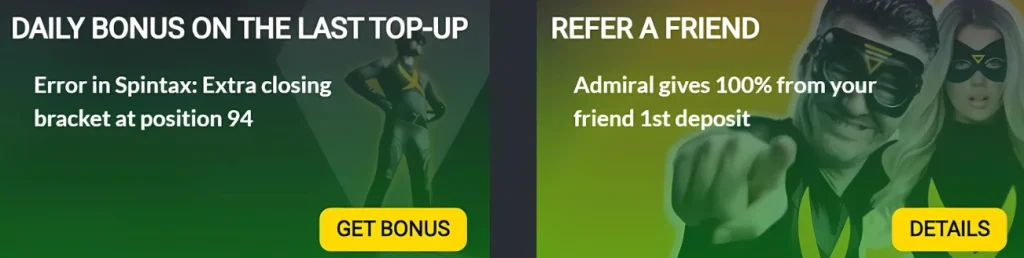 Admiral X Casino promotions for daily bonus and referral rewards