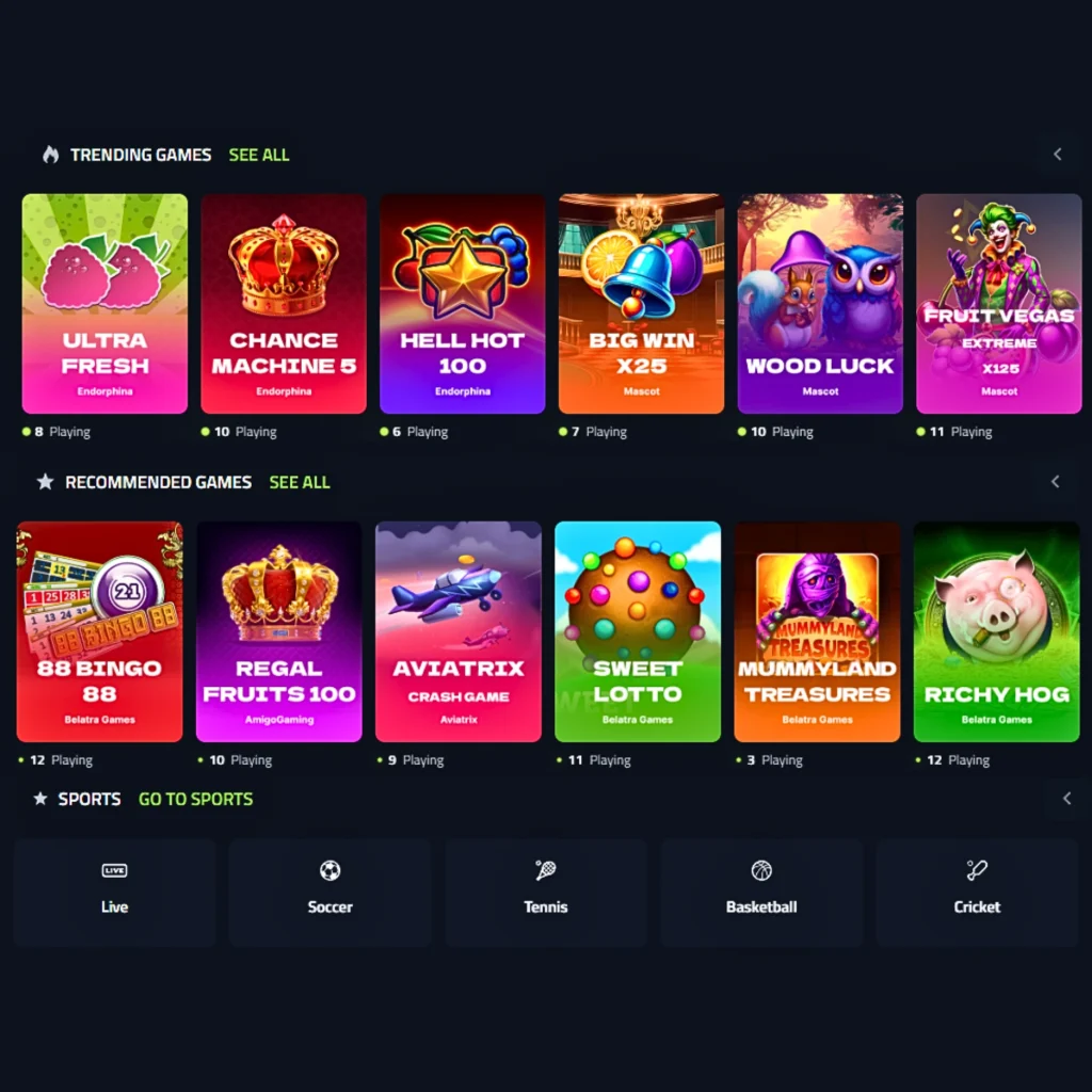 Airbet.io Casino trending, recommended and sports games