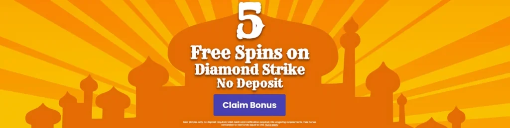 Aladdin Slots Casino offers 5 free spins on Diamond Strike, no deposit required