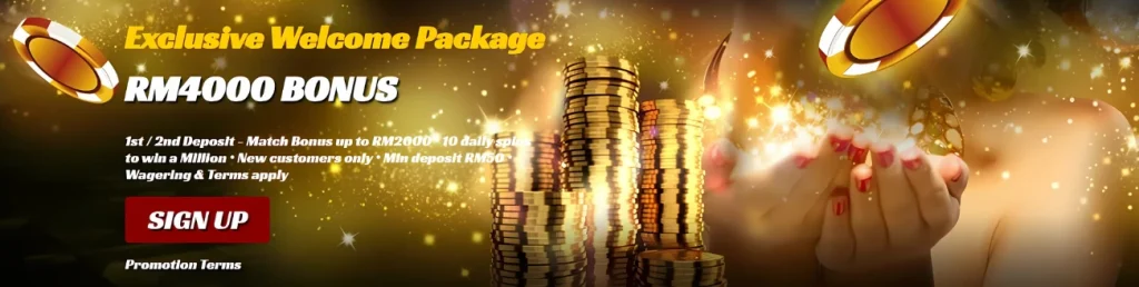 RM4000 bonus exclusive welcome package at All Jackpots Casino. Sign up now.