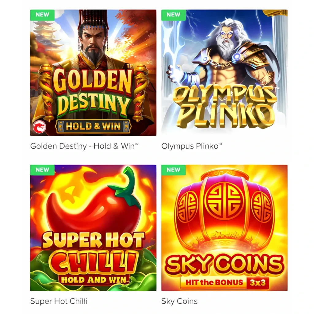 Popular All Wins Casino games like Golden Destiny and Super Hot Chilli