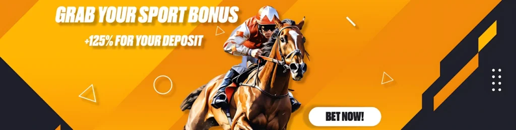 Horse racer promoting 125% sport deposit bonus on Almyra Casino