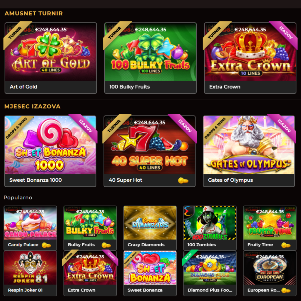 Arena Casino popular games