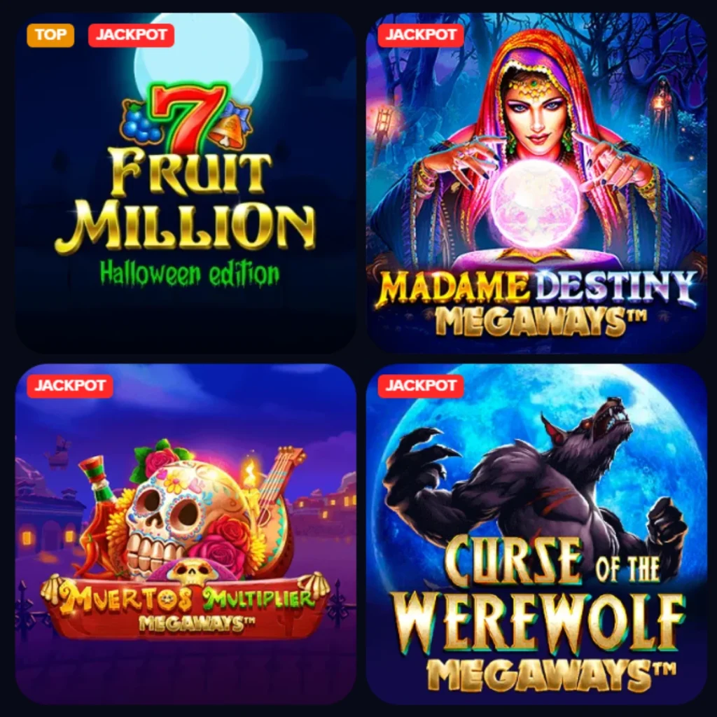 Arlekin Casino's jackpot slots: Fruit Million, Madame Destiny, Muertos Multiplier, Curse of Werewolf