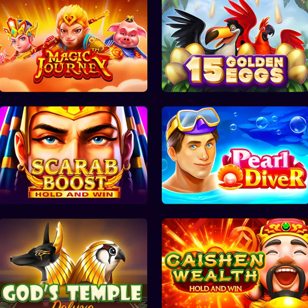 Astrajam Casino game selection featuring Magic Journey, Scarab Boost, Pearl Diver, and more