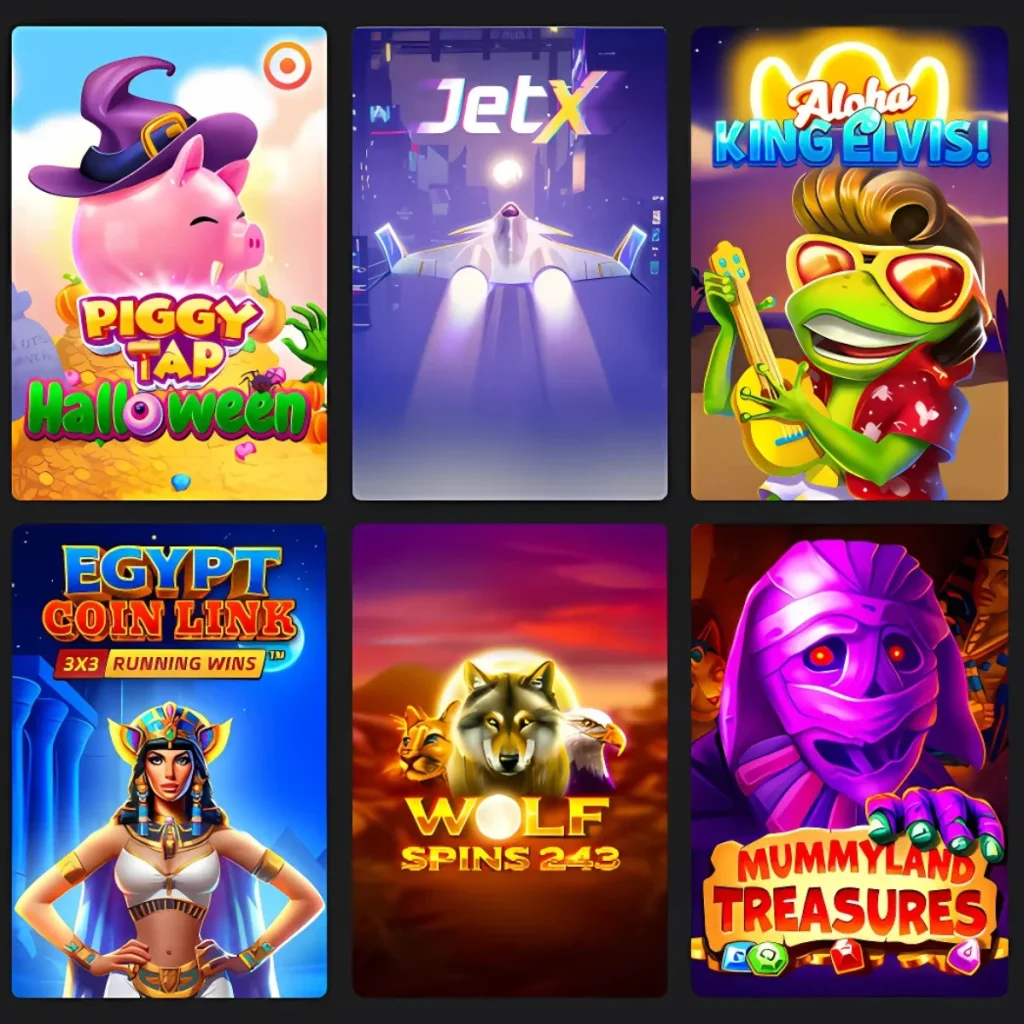 Popular slot games at AvoCasino, including Piggy Tap Halloween