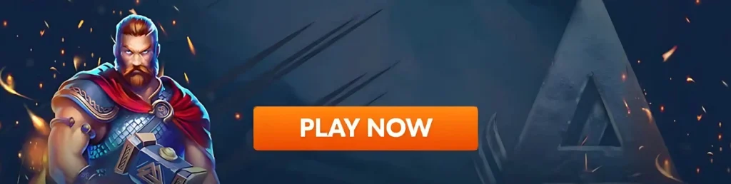 Axecasino "Play Now" banner with warrior character