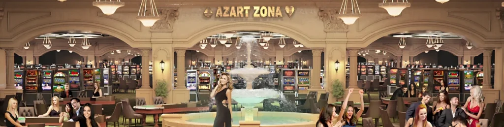 Azart Zona Casino interior with lively gaming tables and slot machines