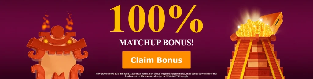 Aztec Wins Casino 100% match bonus promotion banner