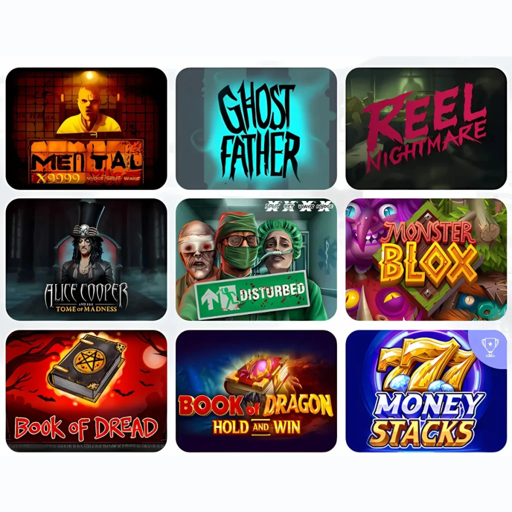 Azur Casino game options featuring Mental, Ghost Father, and Money Stacks