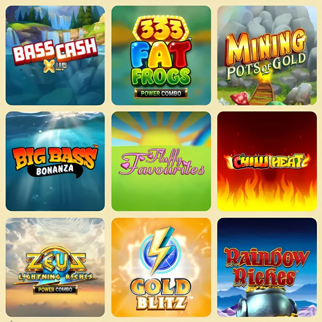 Balmy Bingo Casino games including Big Bass Bonanza and Gold Blitz