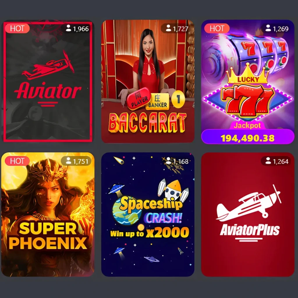 Popular games at Bangbet Casino, including Aviator and Baccarat