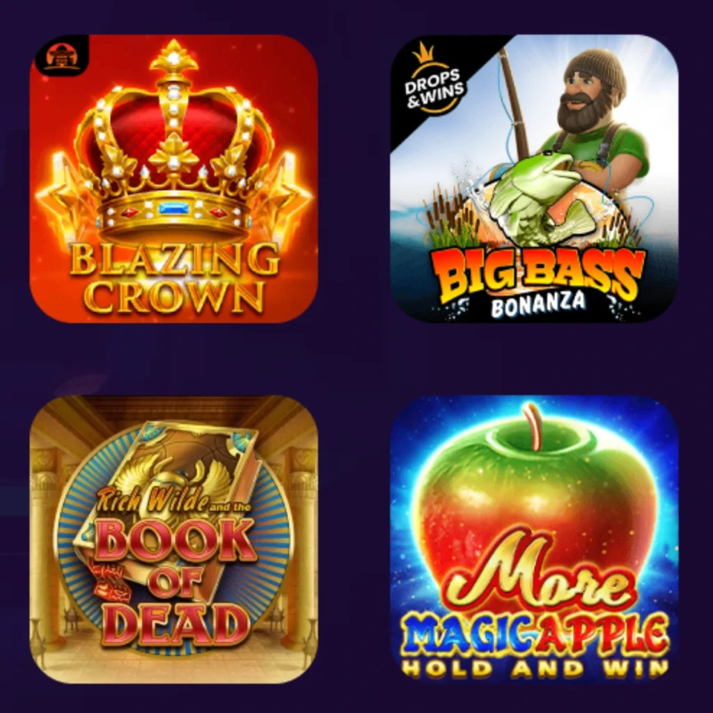 Popular games at Bao Casino including Blazing Crown and Big Bass Bonanza