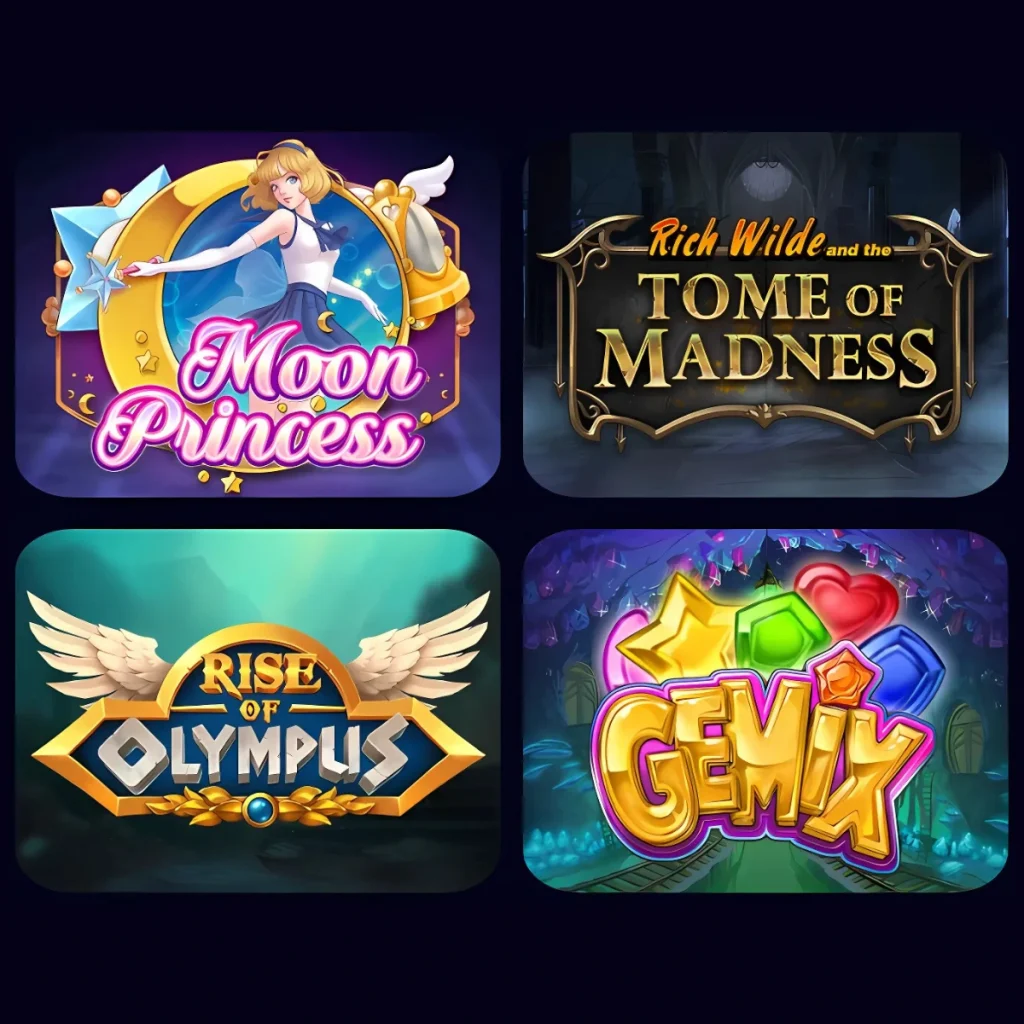 Popular games at BeCric Casino, including Moon Princess and Gemix