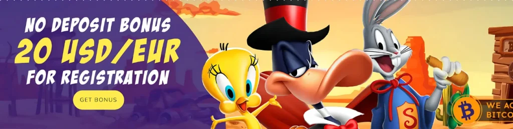 Beep Beep Casino no deposit bonus offer with cartoon characters.