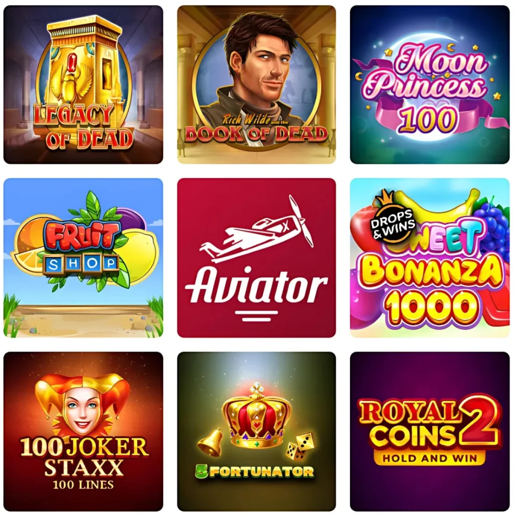 Popular slot games at Bet Match Casino, including Sweet Bonanza and Aviator