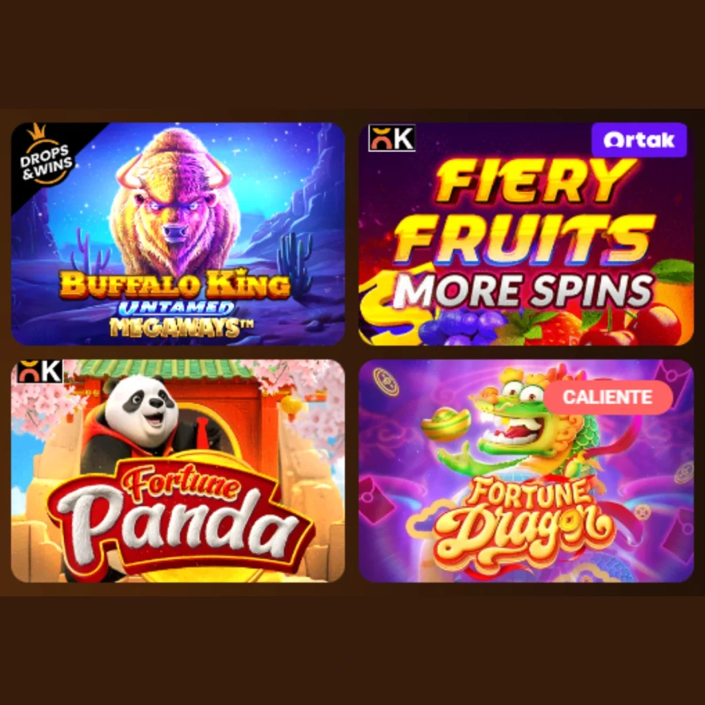 Popular slots at Bet77 Casino, including Buffalo King and Fortune Panda.