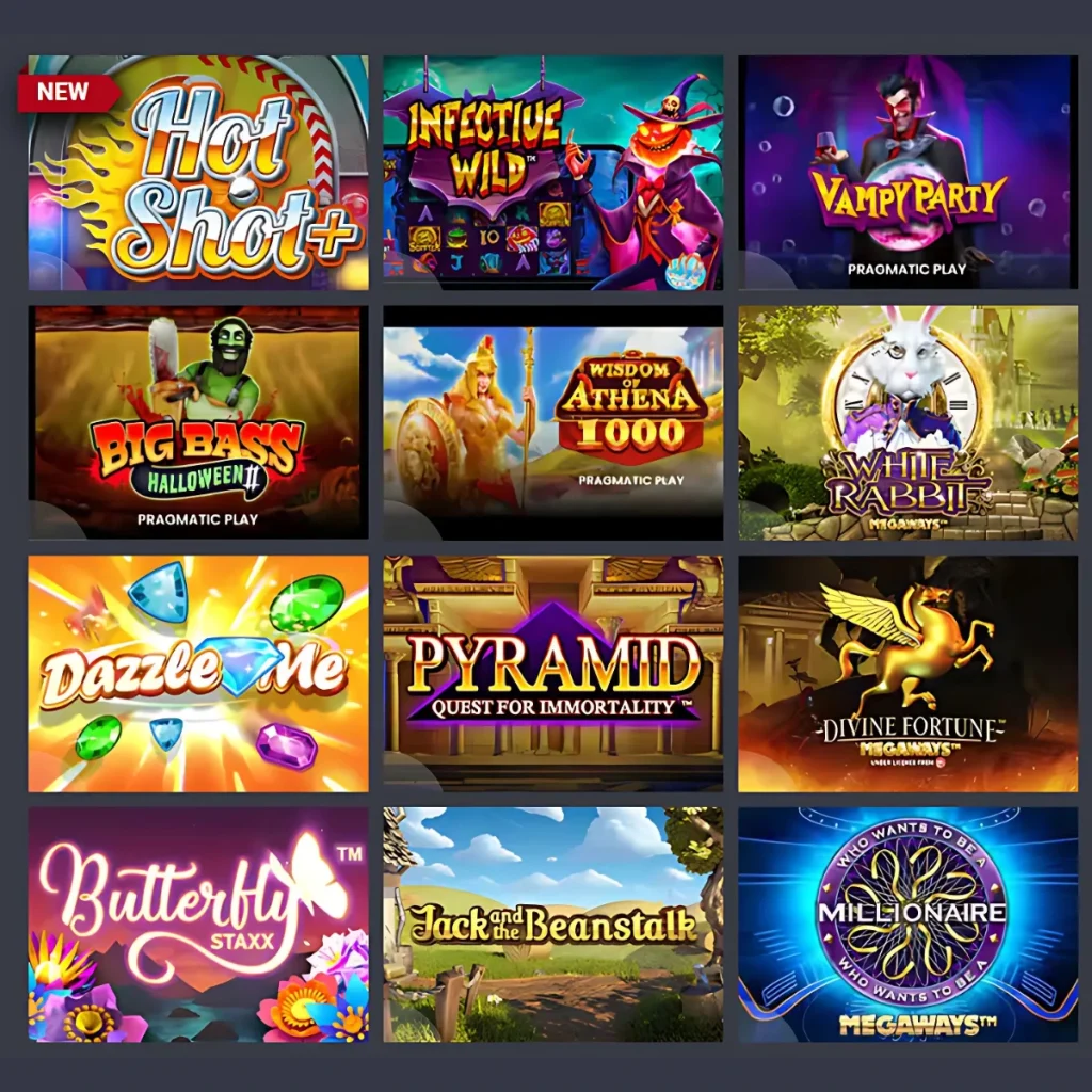 Bet9ja Casino slot games including Hot Shot+ and Pyramid Quest