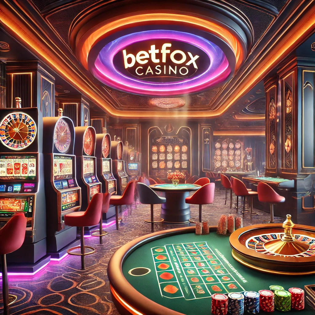 Lively Casino with glowing slot machines, roulette, blackjack, and craps tables.