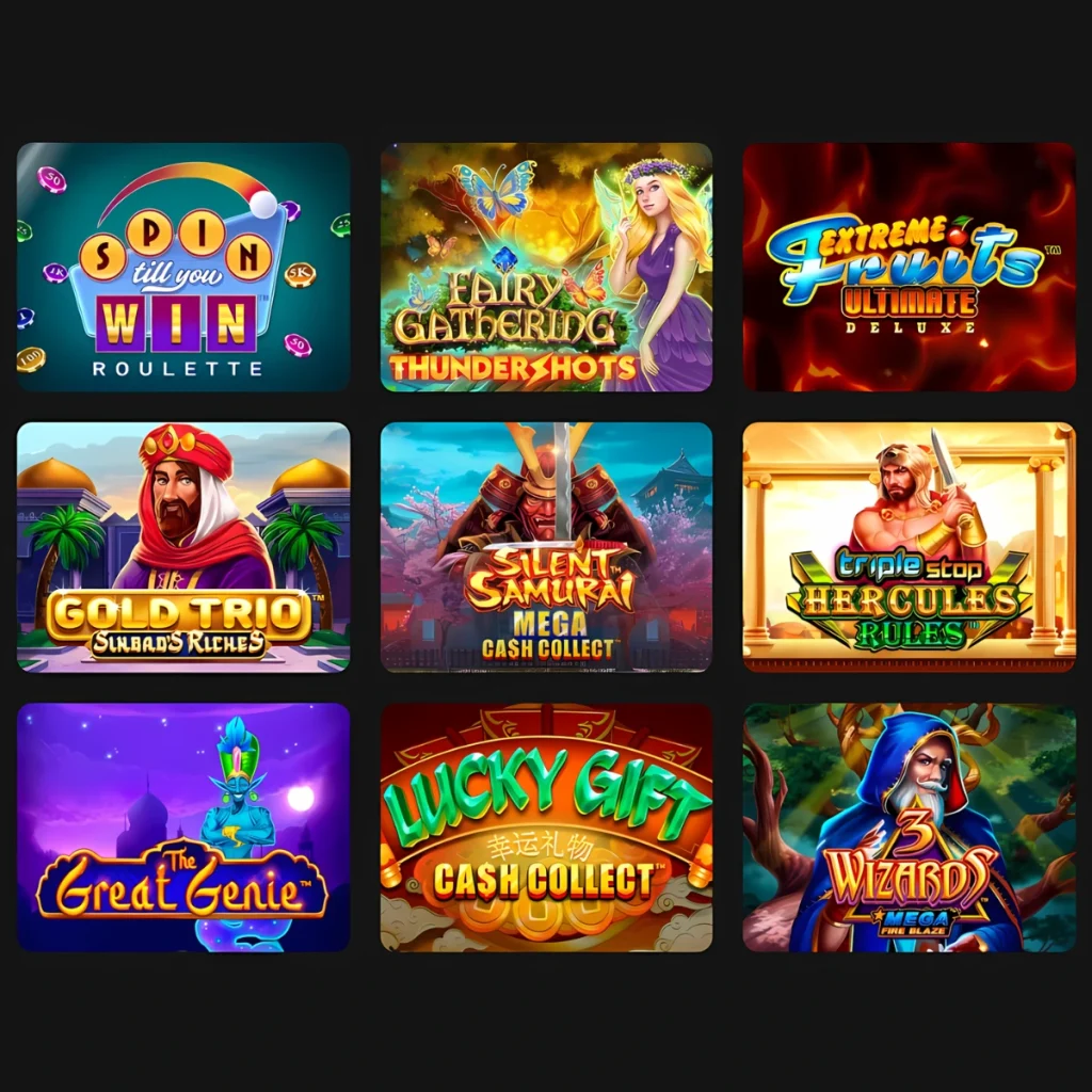 Collection of Betgo Casino games, including "Spin Till You Win" and "Gold Trio."