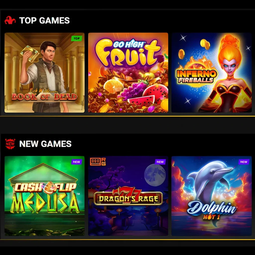 Top and new games selection at Betonic Casino