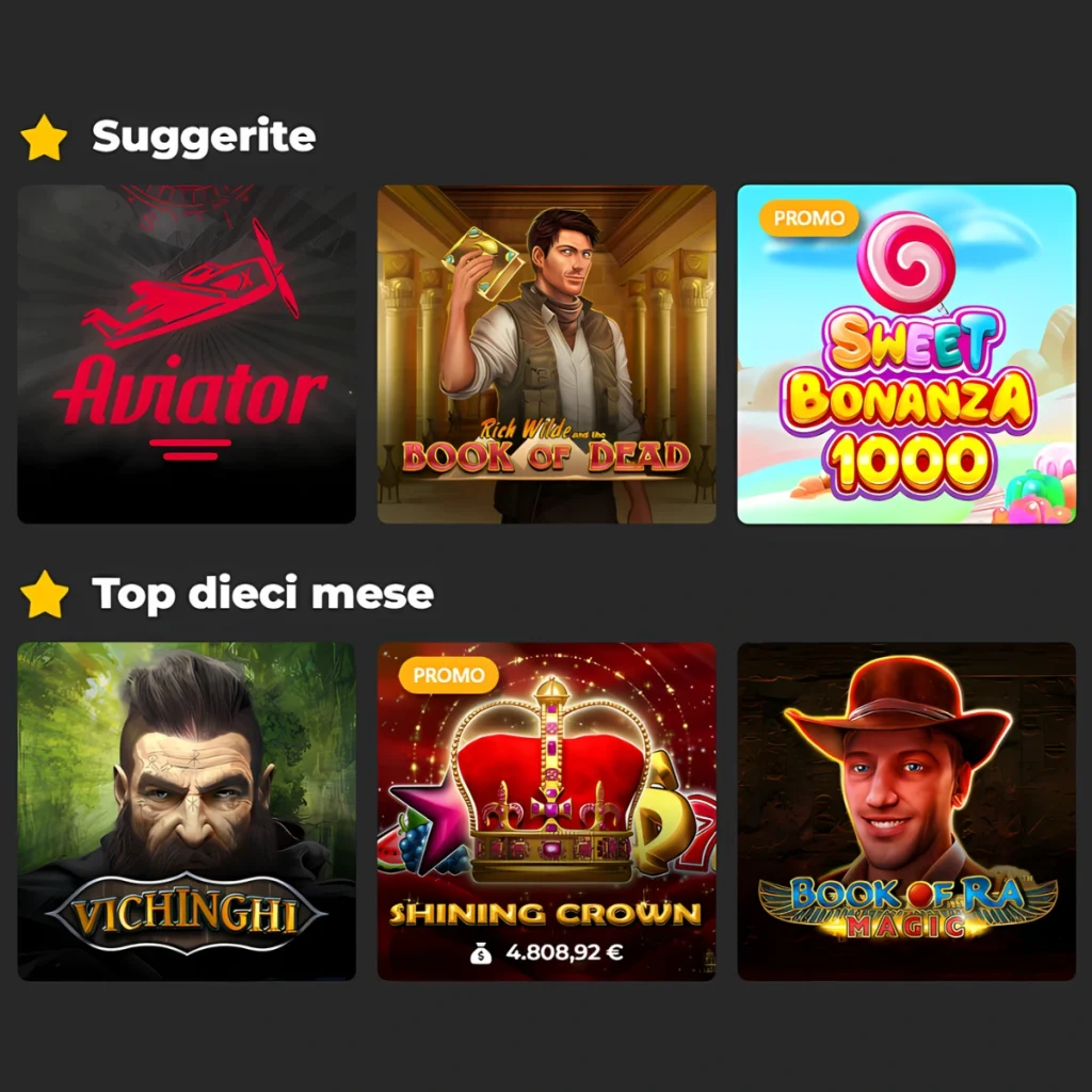 Suggested games like Aviator and Book of Dead on BETX Casino IT