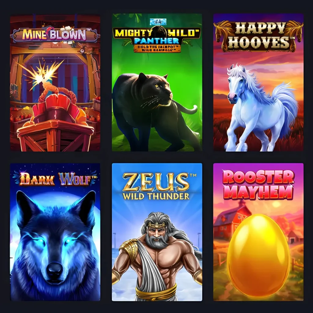 BetSteve Casino game selection featuring Zeus, Dark Wolf, and Mighty Panther.