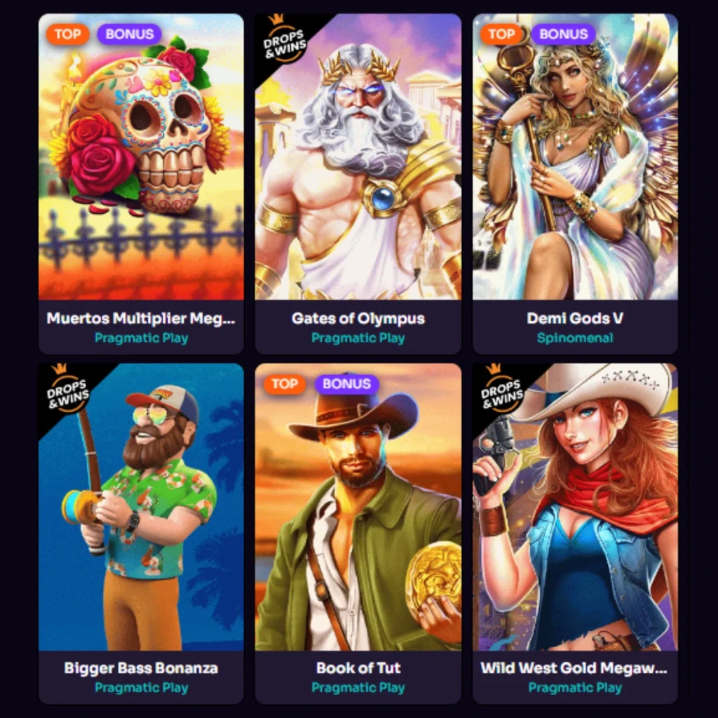 Betzard Casino popular slots including Gates of Olympus and Demi Gods V.