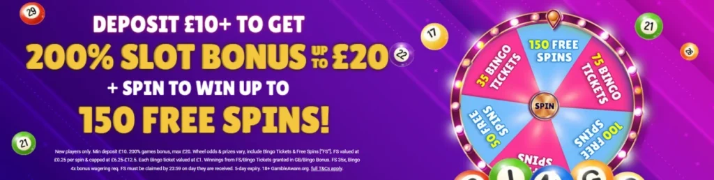 Bid Bingo promotion offering a 200% bonus and free spins