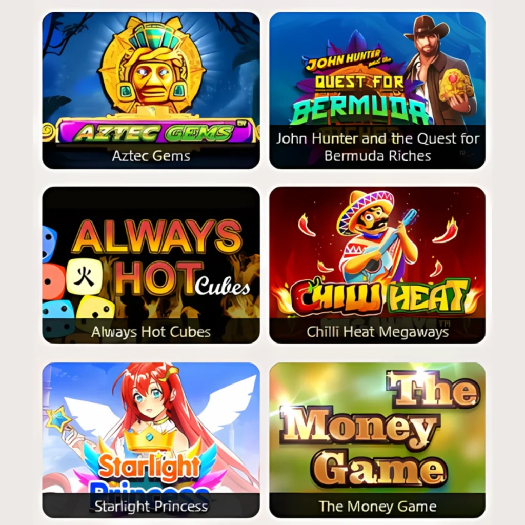 Selection of Big Azart Casino games, including Aztec Gems and Chilli Heat.