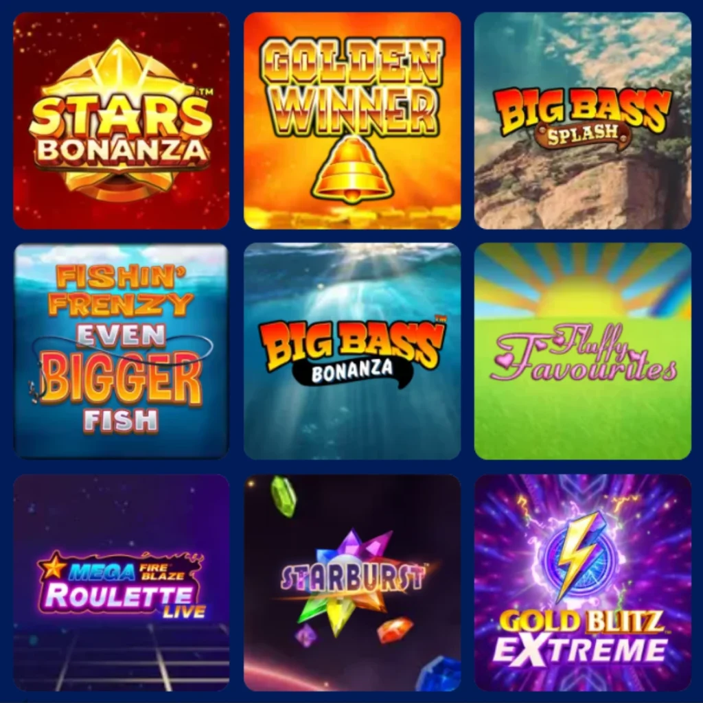  Popular games at Big Ben Slots, including Starburst and Big Bass.