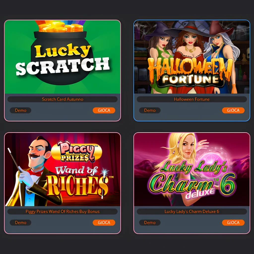 Big Bestingame Casino game selection featuring Halloween Fortune and Lucky Scratch