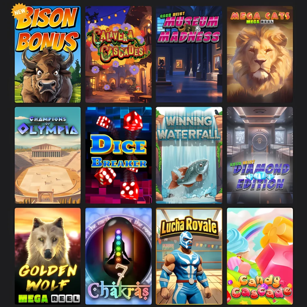 Exciting games at Big Dollar Casino, featuring Bison Bonus and Calavera Cascades